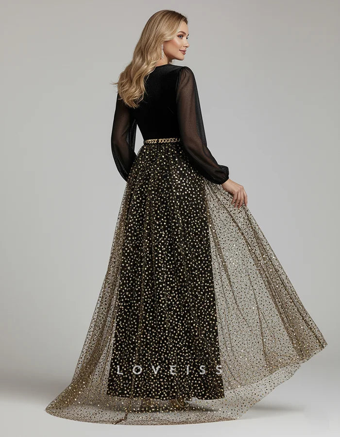 Black Velvet Chiffon Splicing Maxi Dress