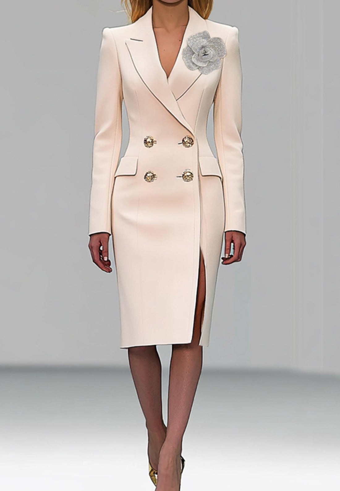 Blazer Dress 3D Flower Work Wedding Guest Buttoned Knee-Length Work Dr – Loveiss