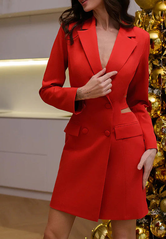 Blazer Long Sleeves Sheath Cut Out Sheath Mini Dress