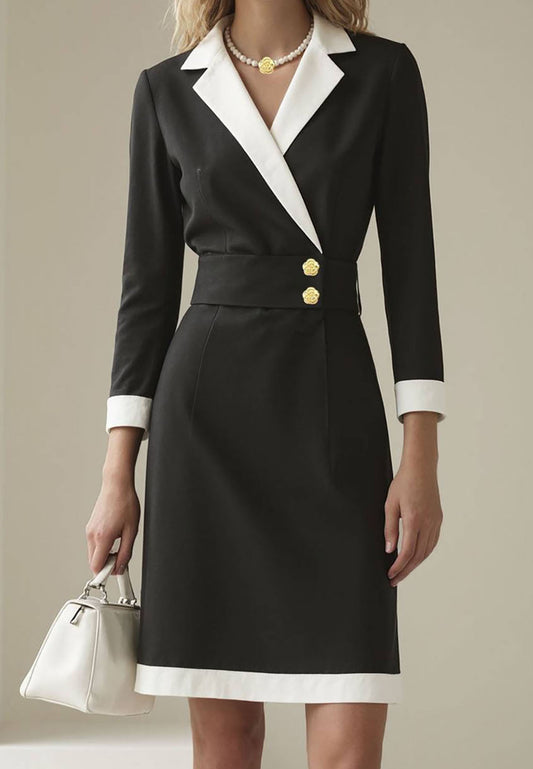 Blazer Long Sleevs Black Work Sheath Knee-Length Midi Dress