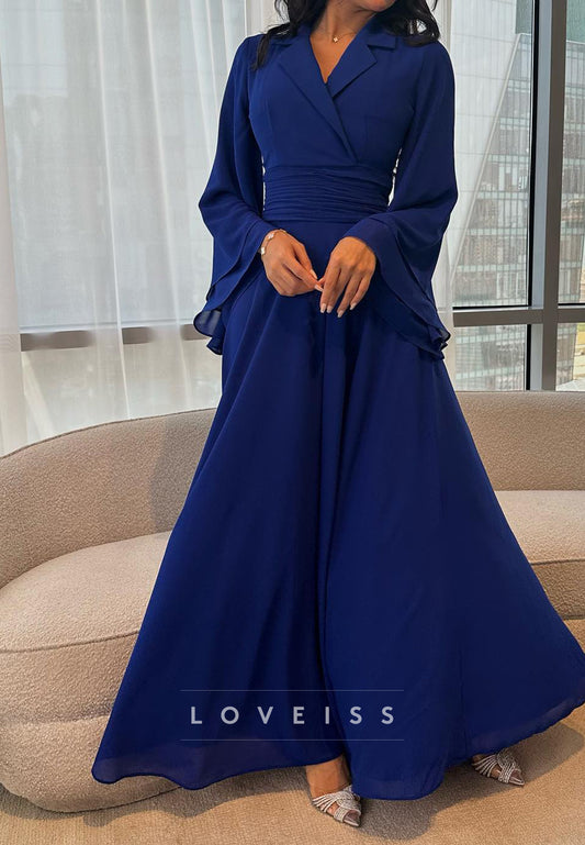 Blazer V-Neck Long Sleeves Chiffon A-Line Mother of Bride Dress