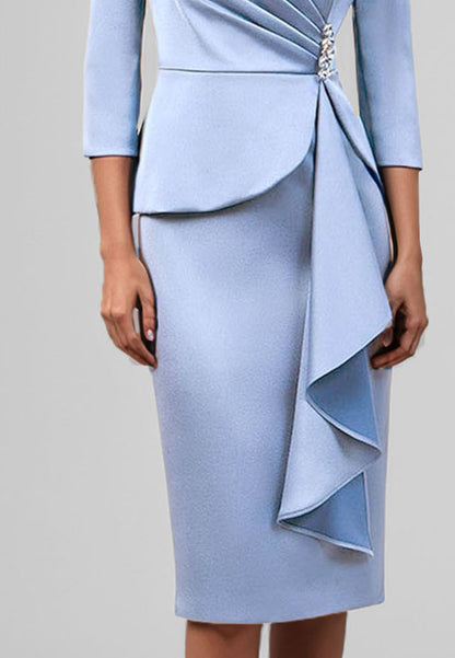 Blue Blazer Dress Work Wedding Guest Ruffle V-Neck Midi Dress