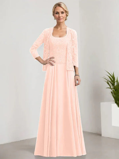 A-line Square Floor-Length Lace Chiffon Mother of the Bride Dress With Sequins