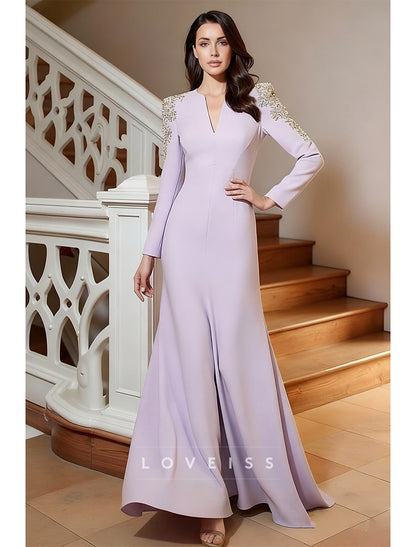 Brush Train Evening Gown Elegant Sparkle Long Sleeve V Neck Wedding Formal