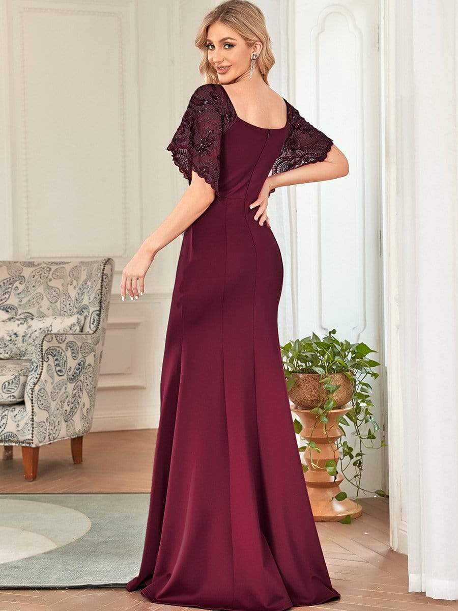 Weitese Sexy V Neck Maxi Bodycon Evening Dress with Flare Sleeves