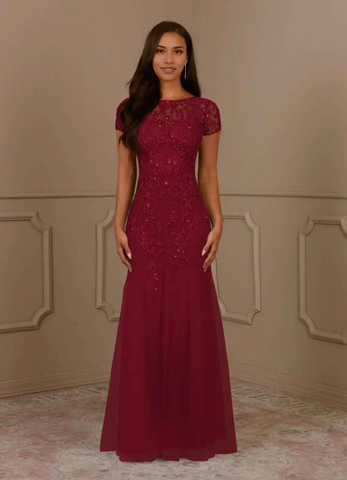 Dress Mermaid Scoop Sequins Vintage Lace Tulle Mother of the Groom Dresses Elegant Cap Sleeves Beaded Evening Dress