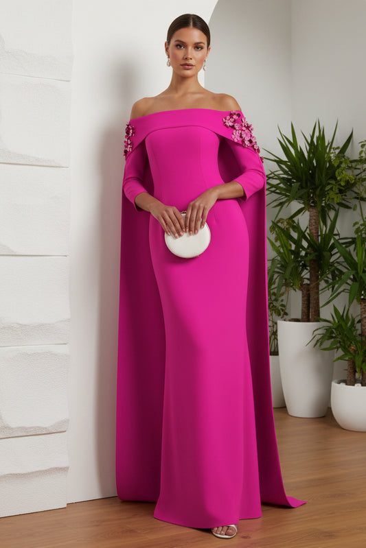 Strawberry Off-Shoulder Long Sleeves Mermaid Evening Dress