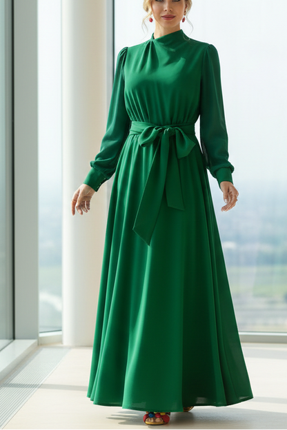 High Neck Long Sleeves A-Line Mother of Bride Dress