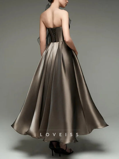 Champagne Strapless Satin Maxi Dress