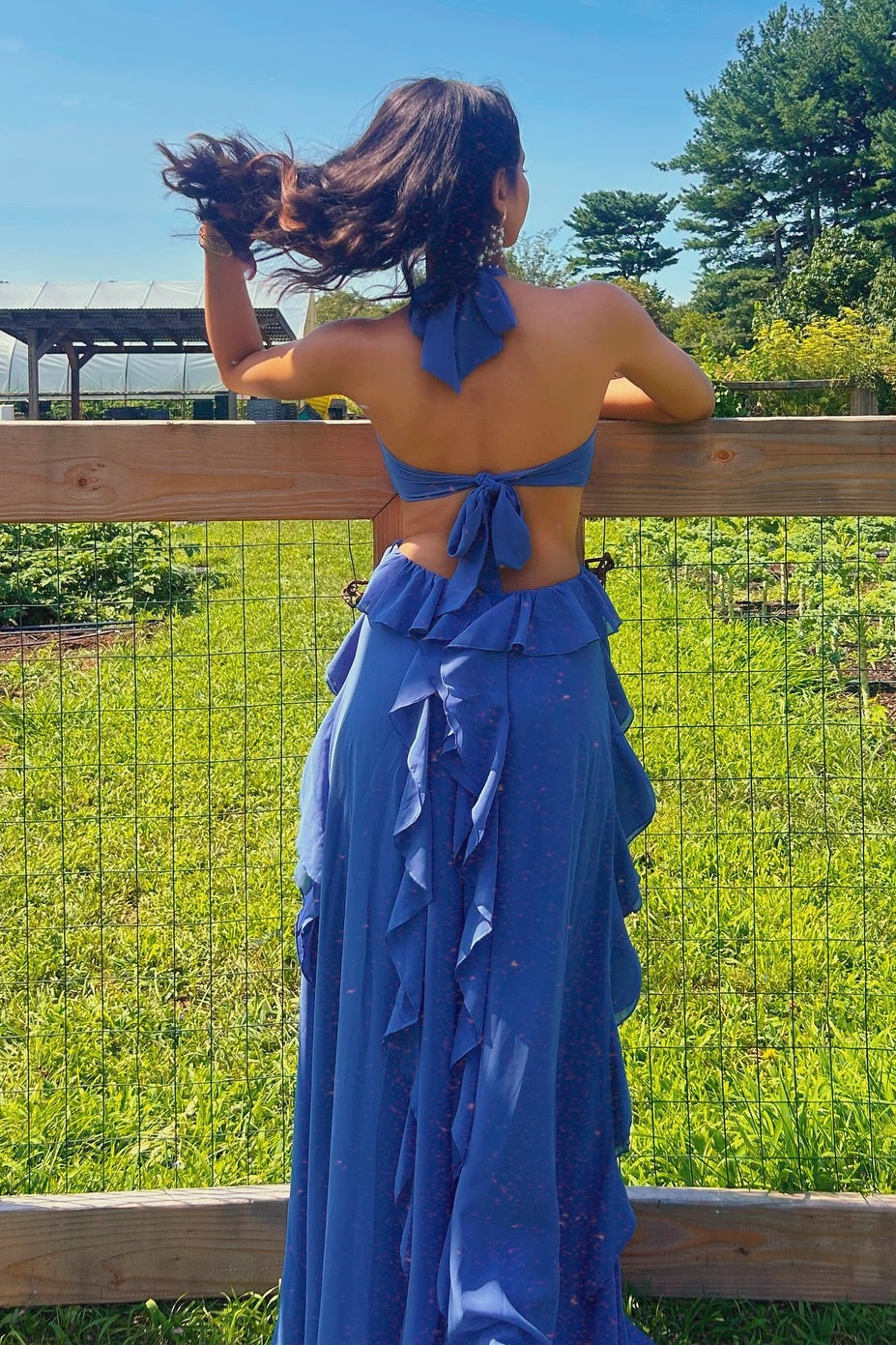 Charming A Line Halter Neck Pink Long Prom Dress with Ruffles