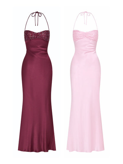 Chic Sheath Spaghetti Straps Purple Long Prom Dress with Sequins