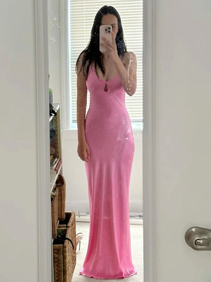 Chic Sheath V Neck Pink Long Prom Dress