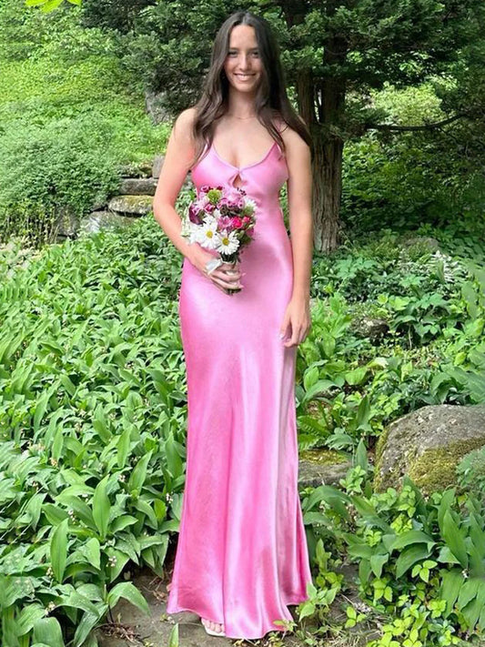 Chic Sheath V Neck Pink Long Prom Dress