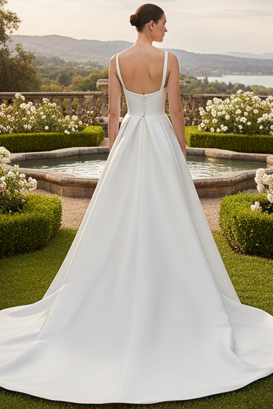 Square Straps Mikado Satin A-Line Wedding Dress