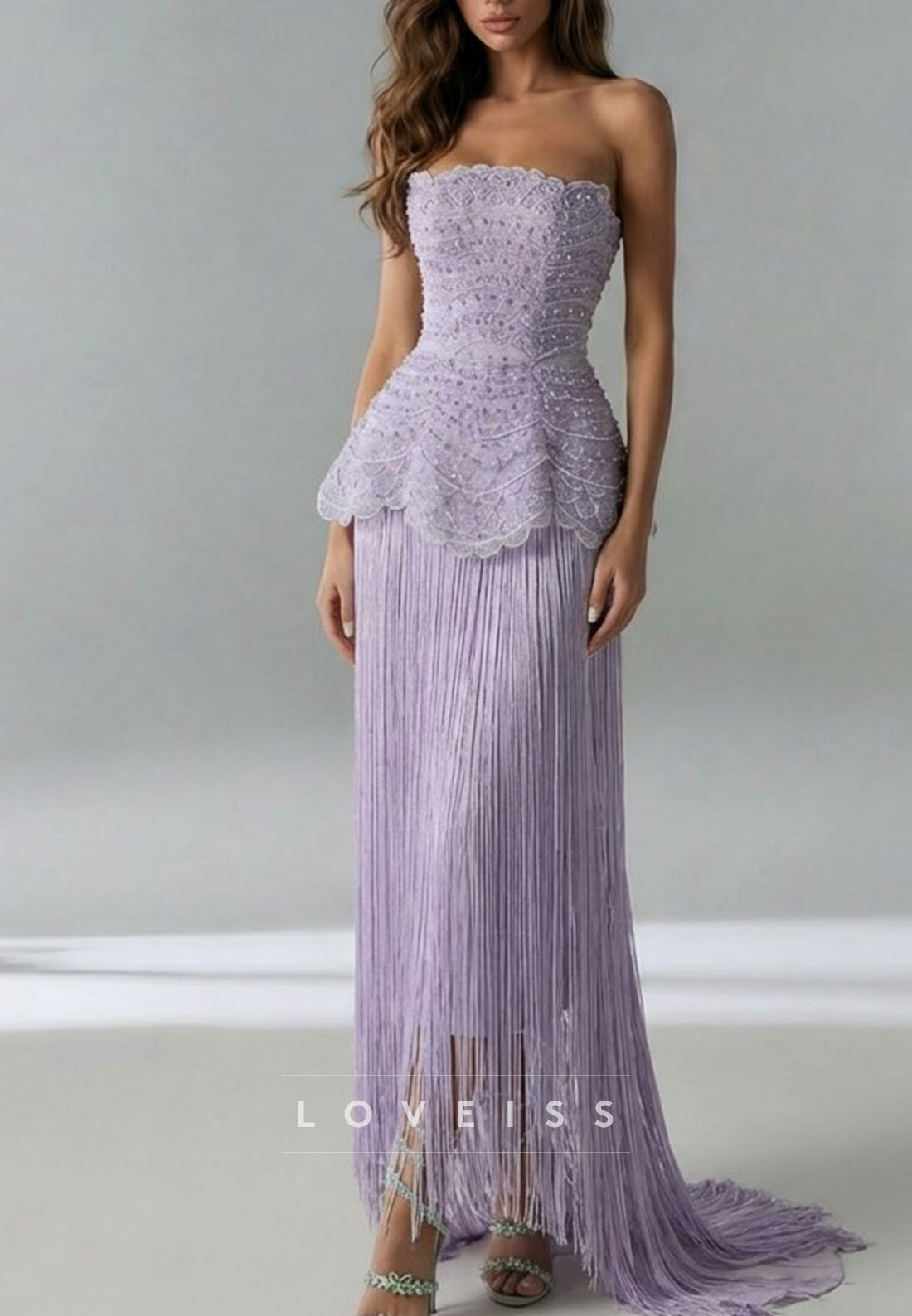 Corset Beaded Fringe Beadings A-Line Prom Dress