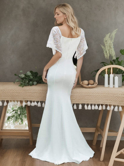 Weitese Sexy V Neck Maxi Bodycon Evening Dress with Flare Sleeves