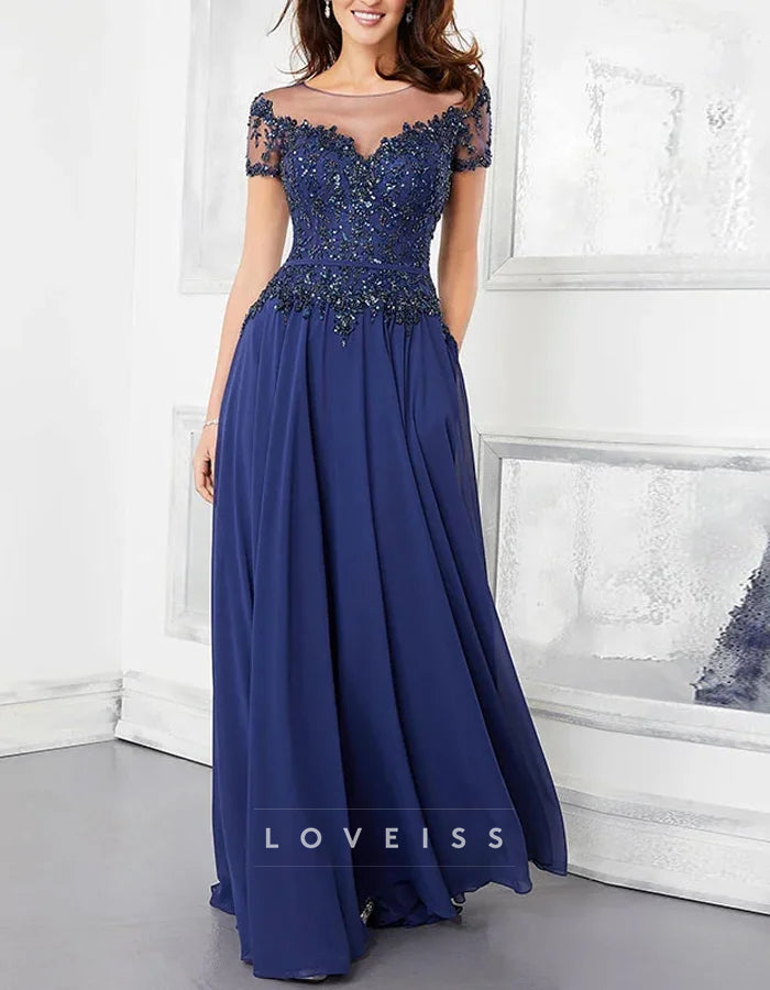 Crew Neck Lace And Beaded Chiffon Fabric Maxi Dress