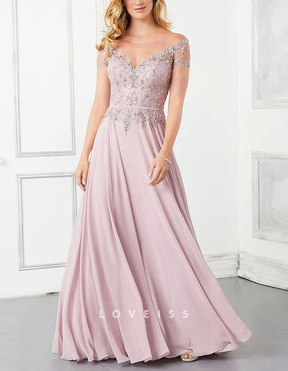 Crew Neck Lace And Beaded Chiffon Fabric Maxi Dress