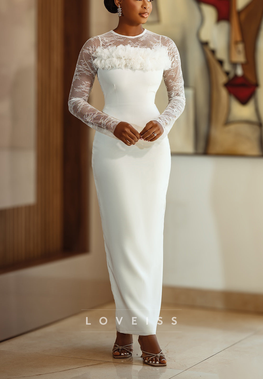Scoop  Long Sleeves Mermaid Appliques Wedding Dress