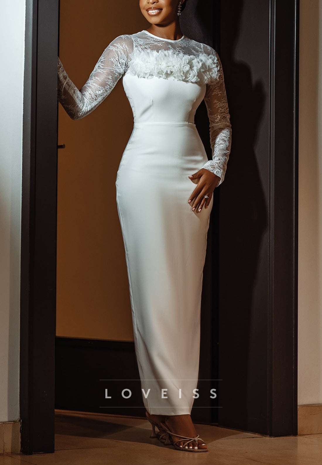 Scoop  Long Sleeves Mermaid Appliques Wedding Dress