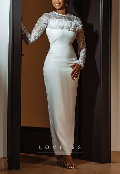 Scoop  Long Sleeves Mermaid Appliques Wedding Dress