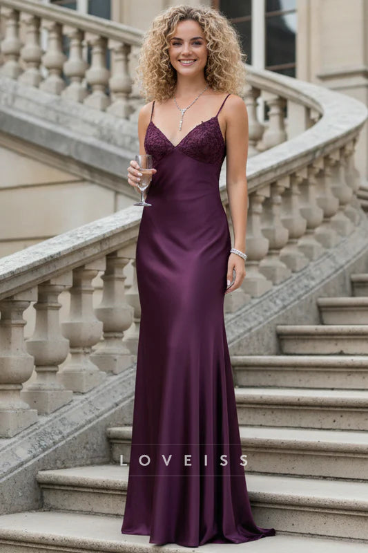 Beaded Purple Soft Satin Sheath Long Dress