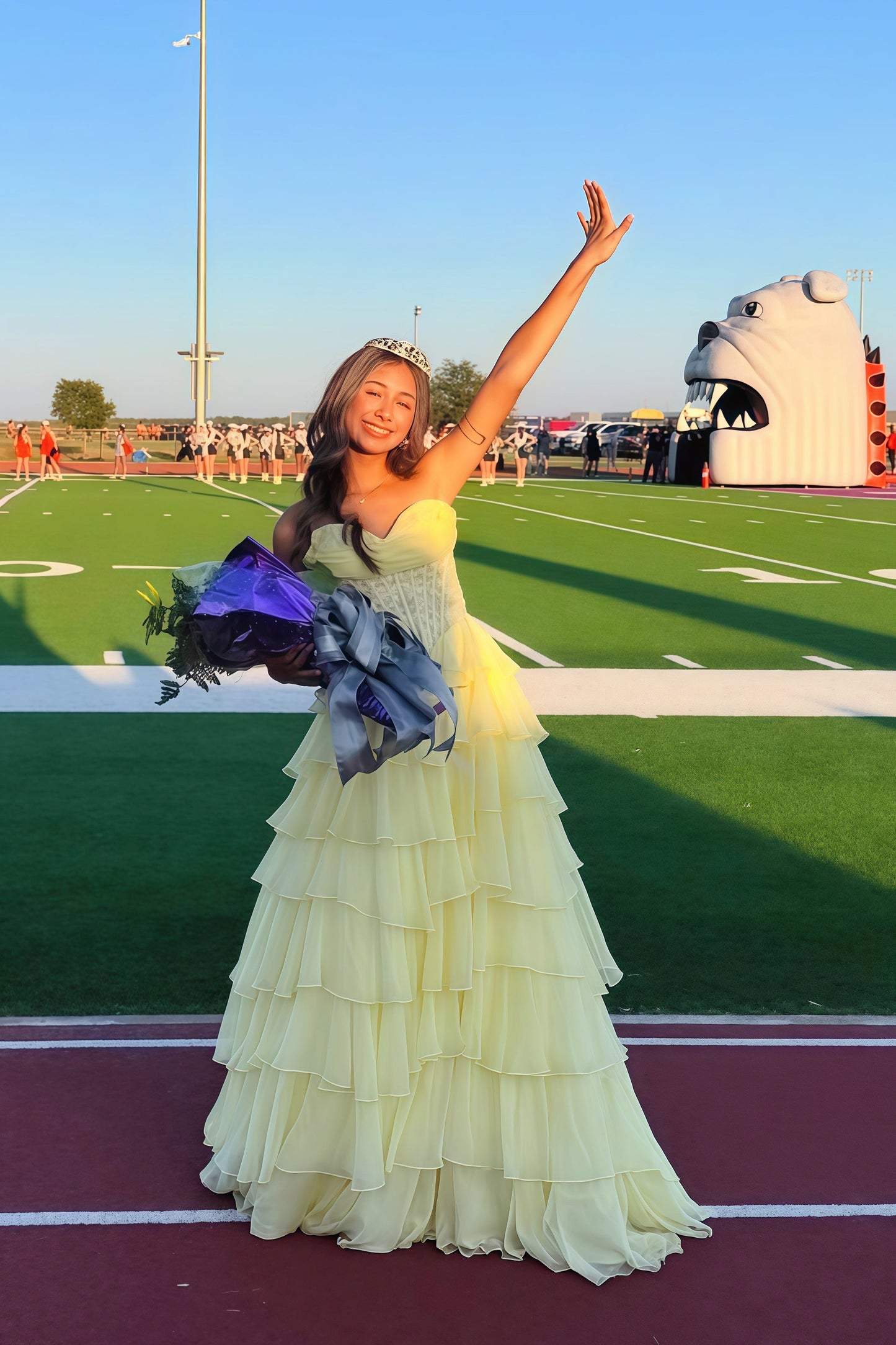 Blue Sweetheart Ruffled Long A-line Dress