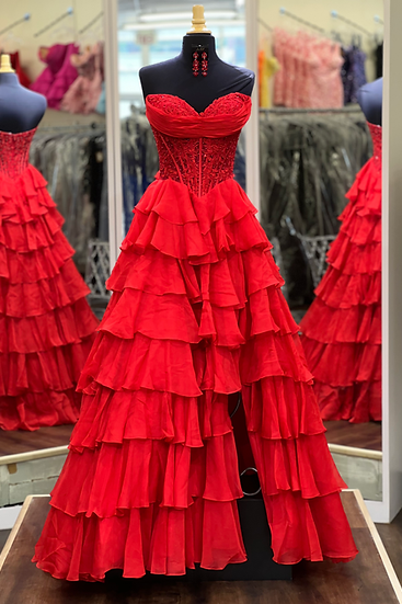 Blue Sweetheart Ruffled Long A-line Dress