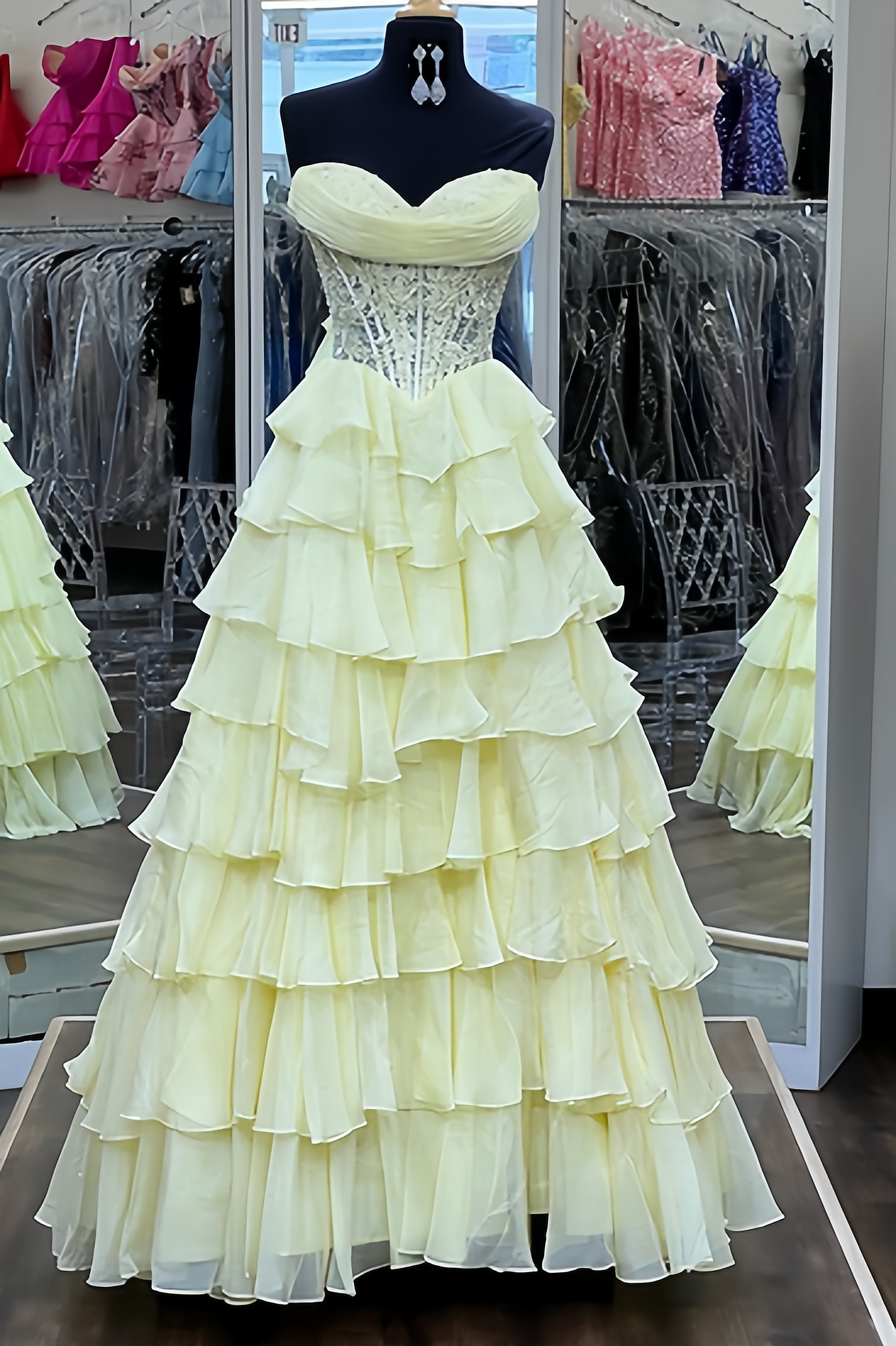 Blue Sweetheart Ruffled Long A-line Dress