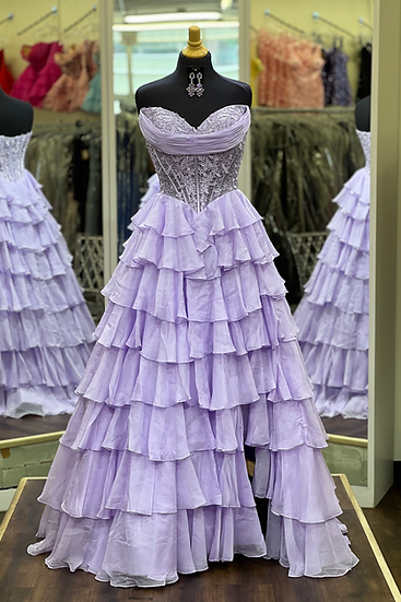 Blue Sweetheart Ruffled Long A-line Dress