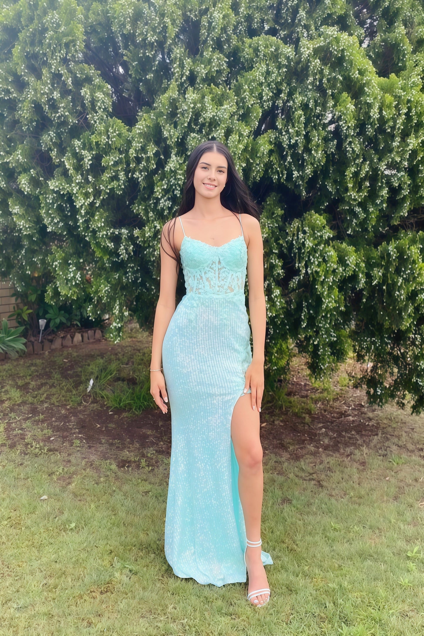 V-neck Spaghetti Strap Side Slit Dress