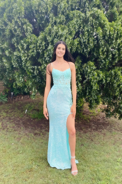 V-neck Spaghetti Strap Side Slit Dress