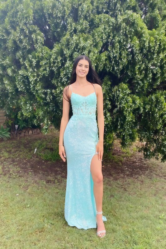 V-neck Spaghetti Strap Side Slit Dress