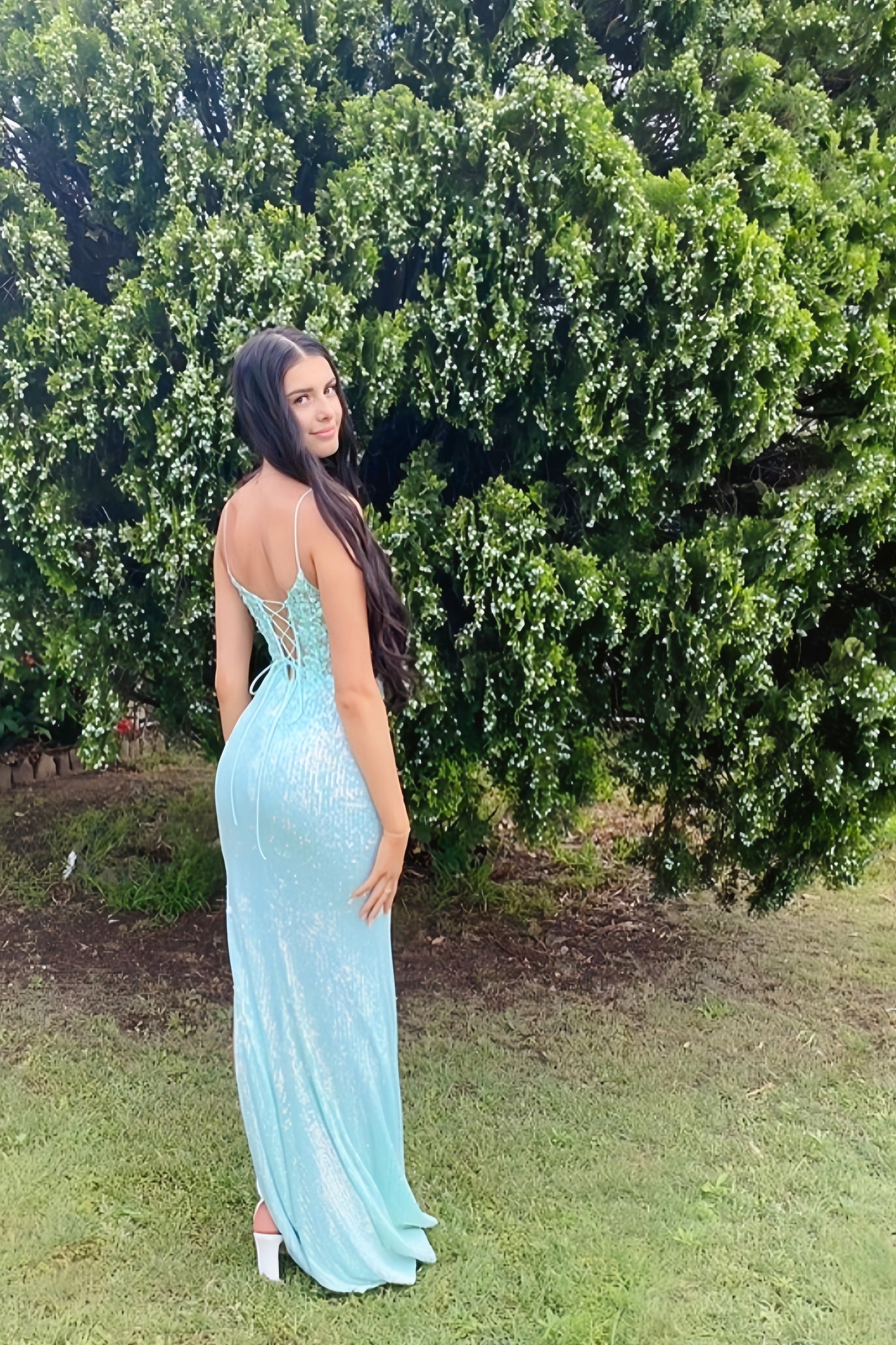 V-neck Spaghetti Strap Side Slit Dress