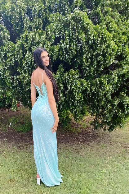 V-neck Spaghetti Strap Side Slit Dress