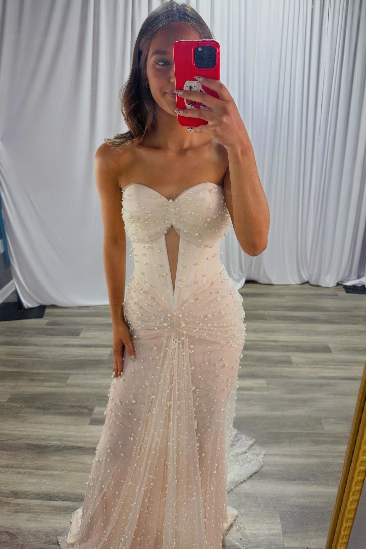 Apricot Pearls Sweetheart Cut-Out Mermaid Gown