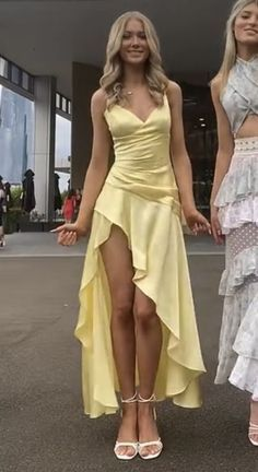 Yellow High-Low Spaghetti Straps Prom Dress Party Dress