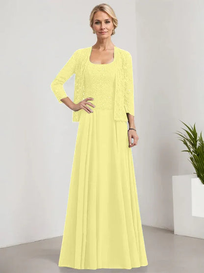 A-line Square Floor-Length Lace Chiffon Mother of the Bride Dress With Sequins
