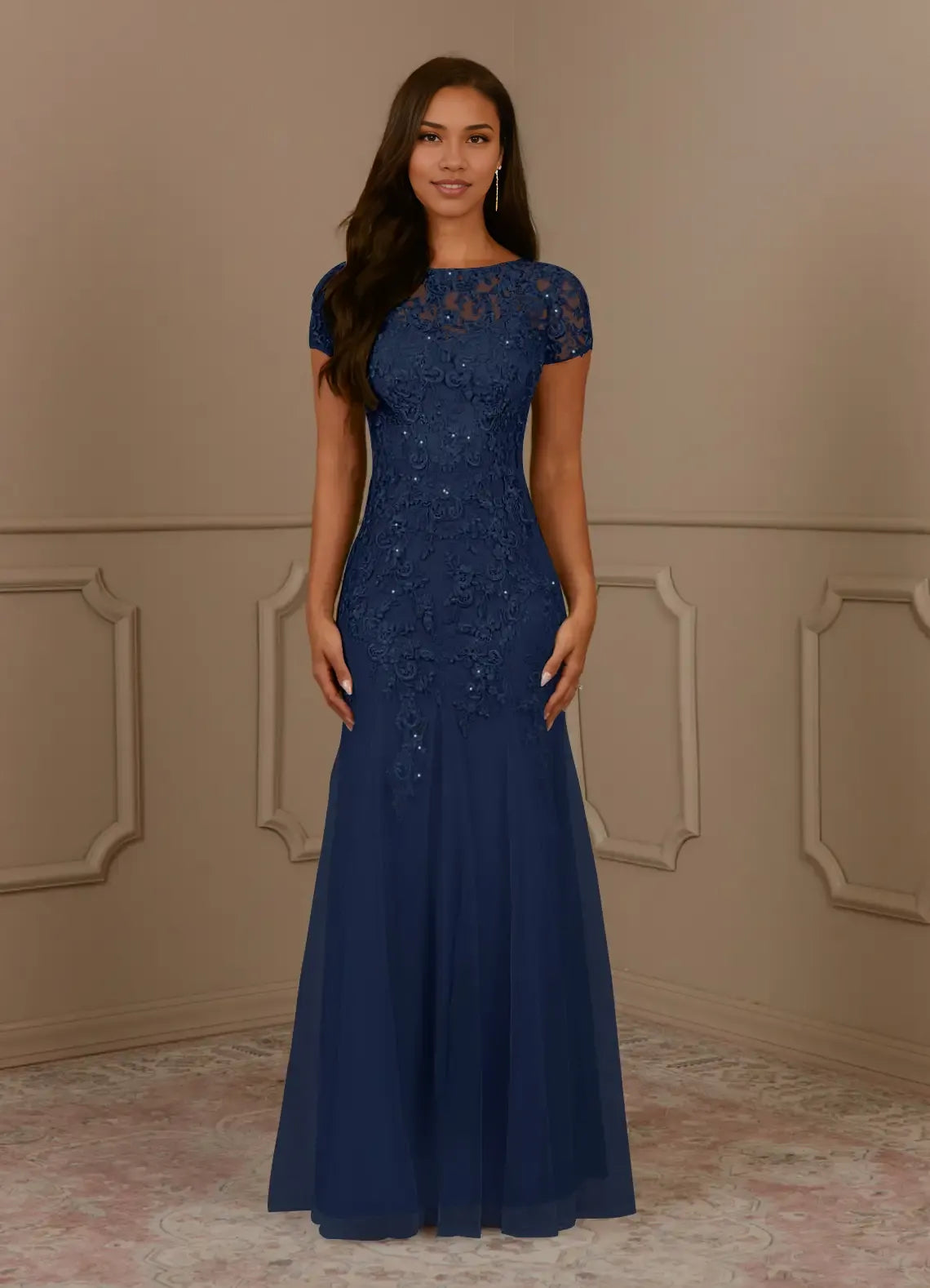 Dress Mermaid Scoop Sequins Vintage Lace Tulle Mother of the Groom Dresses Elegant Cap Sleeves Beaded Evening Dress