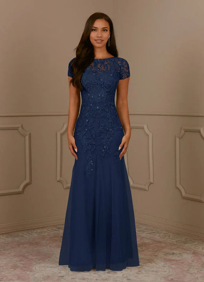 Dress Mermaid Scoop Sequins Vintage Lace Tulle Mother of the Groom Dresses Elegant Cap Sleeves Beaded Evening Dress