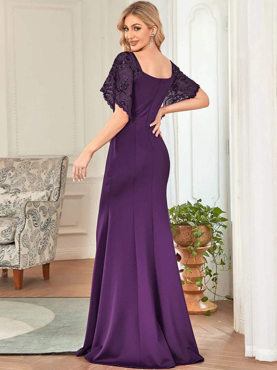 Weitese Sexy V Neck Maxi Bodycon Evening Dress with Flare Sleeves