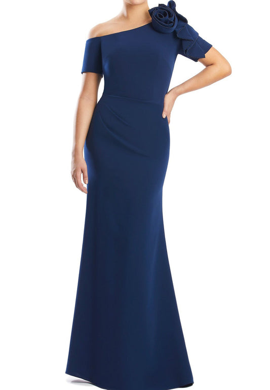 One Shoulder Short Sleeves Floral Embellished Sheath Mother of Bride Dress