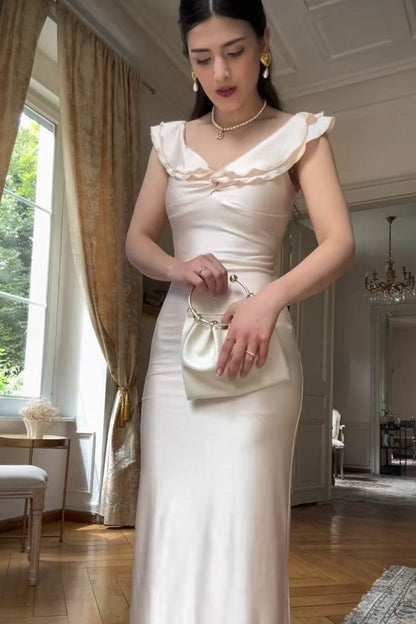 Elegant Sheath Sweetheart Ivory Long Party Dress with Ruffles