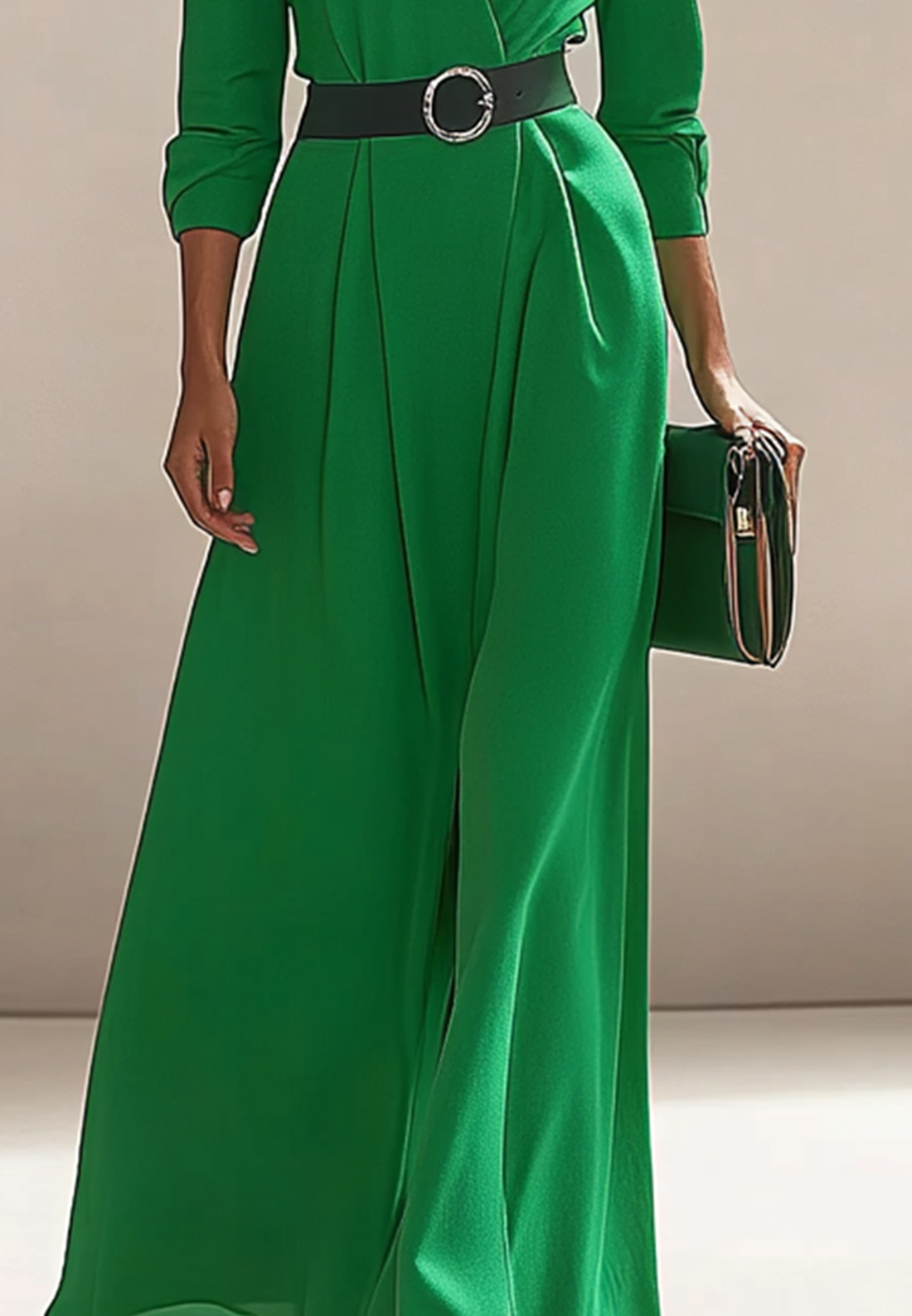 Elegant Work V-Neck Dress Long-Sleeve Green Casual A-Line Cocktail Dress