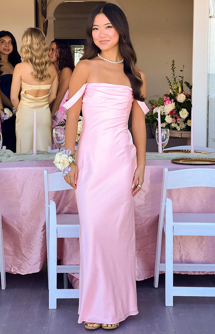Light Pink Off Shoulder Formal Maxi Dress