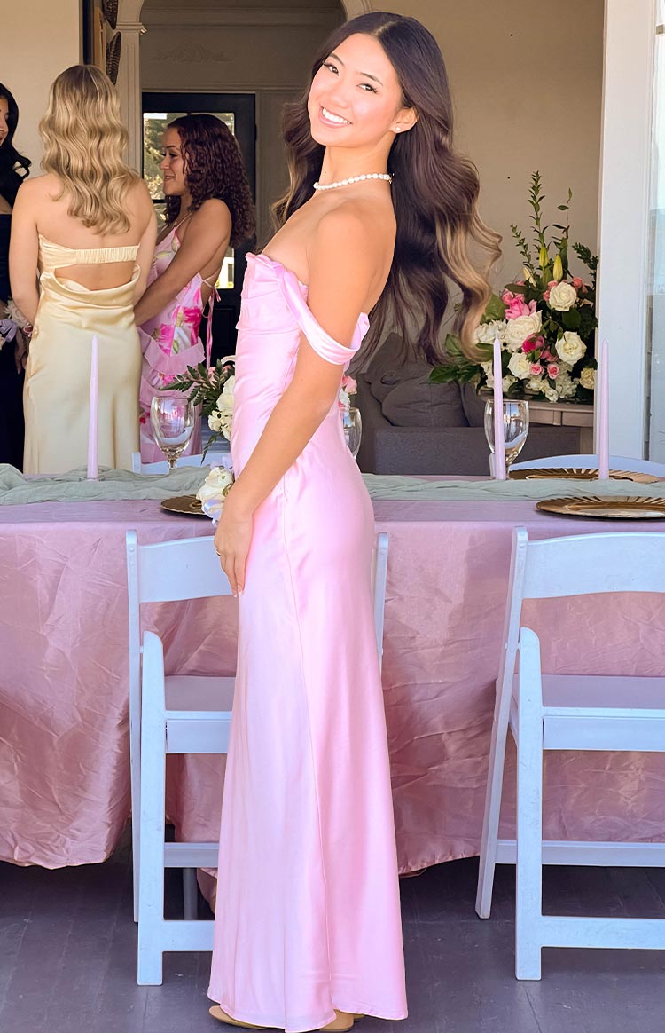 Light Pink Off Shoulder Formal Maxi Dress