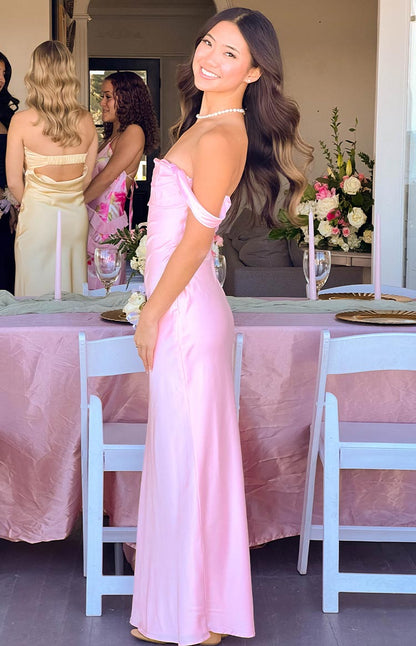 Light Pink Off Shoulder Formal Maxi Dress