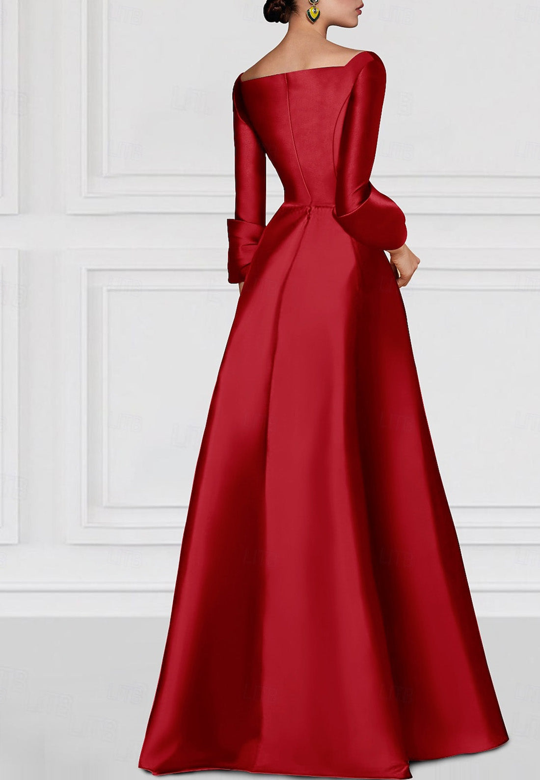 Embroidered A-Line Evening Gown Elegant Dress Formal Floor Length 3_4 Length Sleeve