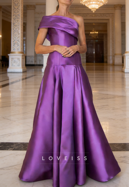 Evening Dress One Shoulder  Satin A-Line Mother of Bride Dress