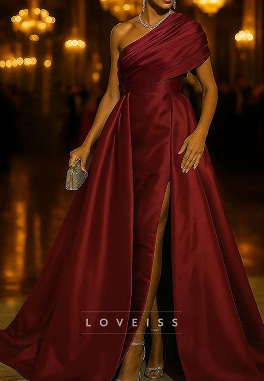 Evening Gown  One Shoulder Formal Wedding Stretch Satin with Ruched Overskirt